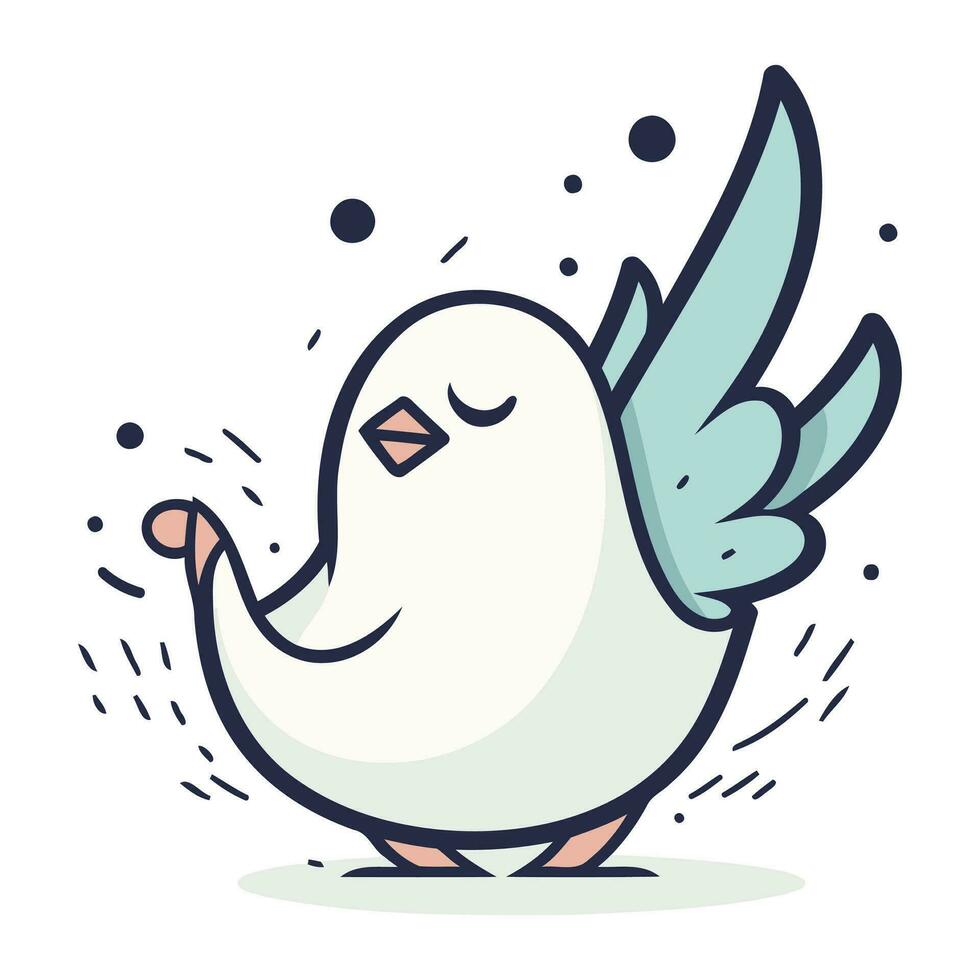 Vector illustration of a white bird with wings. Cute cartoon character.