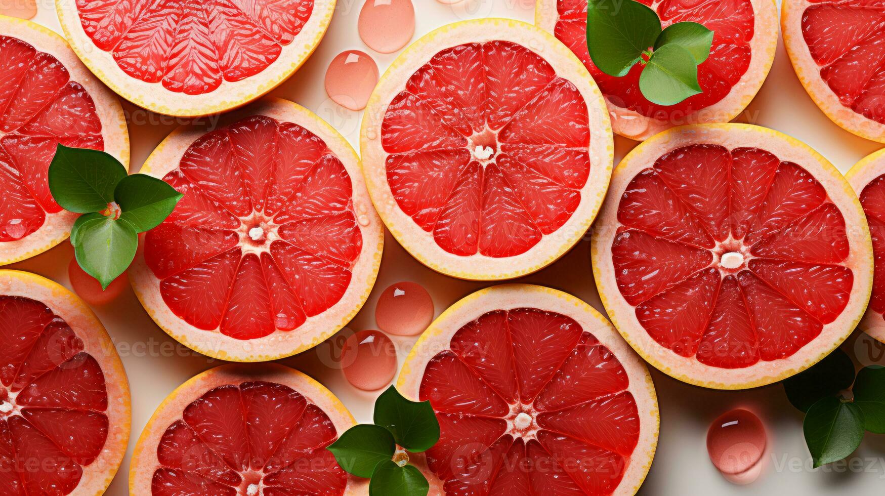 Fresh grapefruit slice background on white background. Ai generated. photo