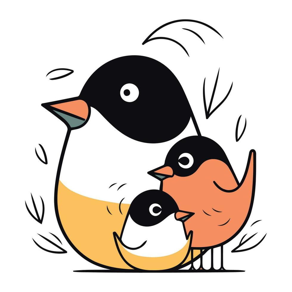 Illustration of a pair of penguins with a little chick. vector