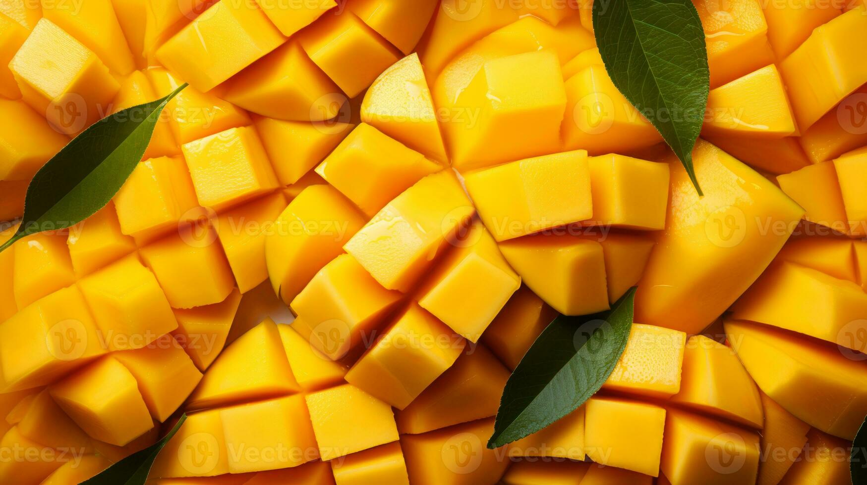 Fresh mango slice background on white background. Ai generated. photo