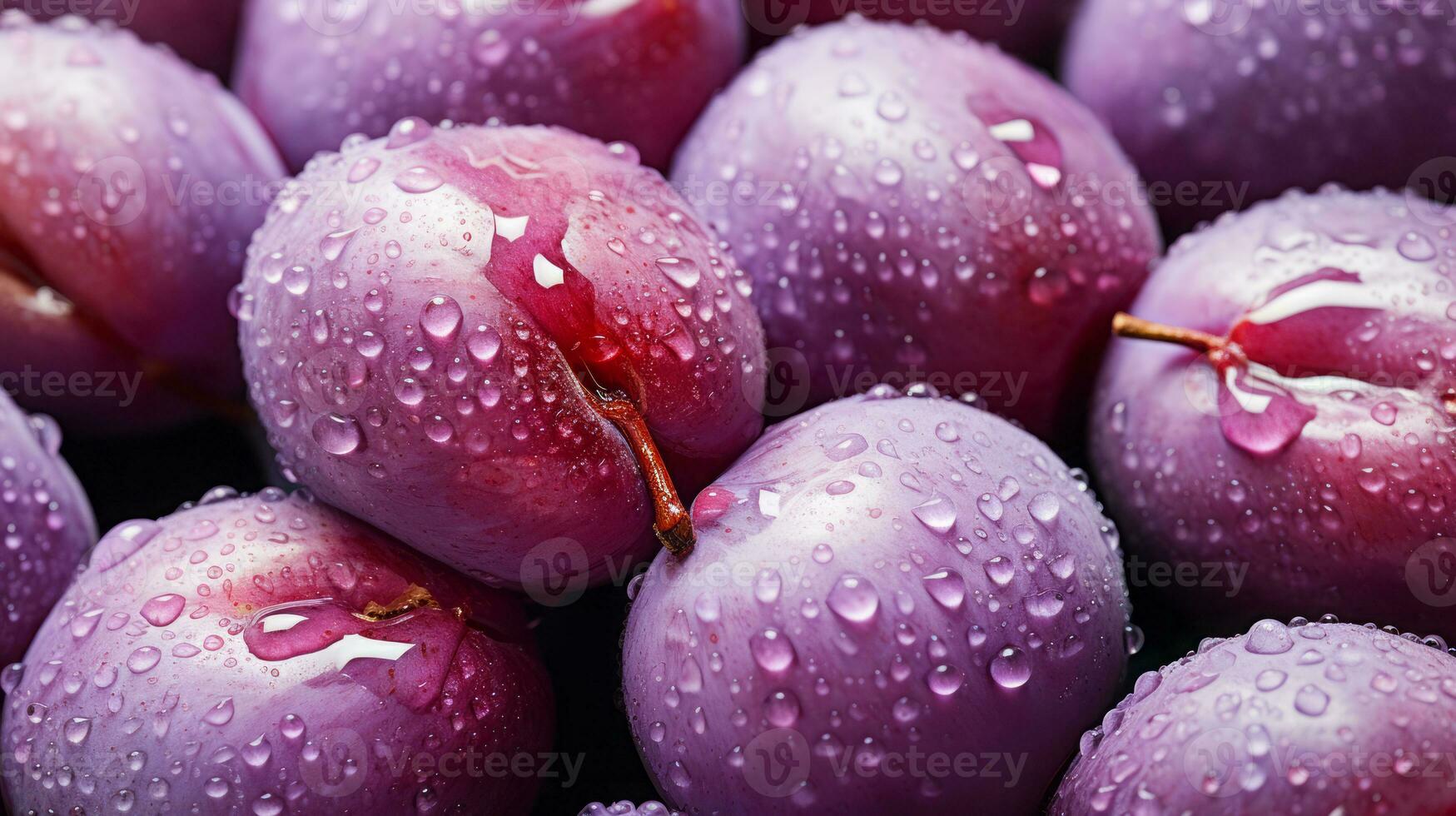 Top view of fresh plum slice background on white background. Ai generated. photo