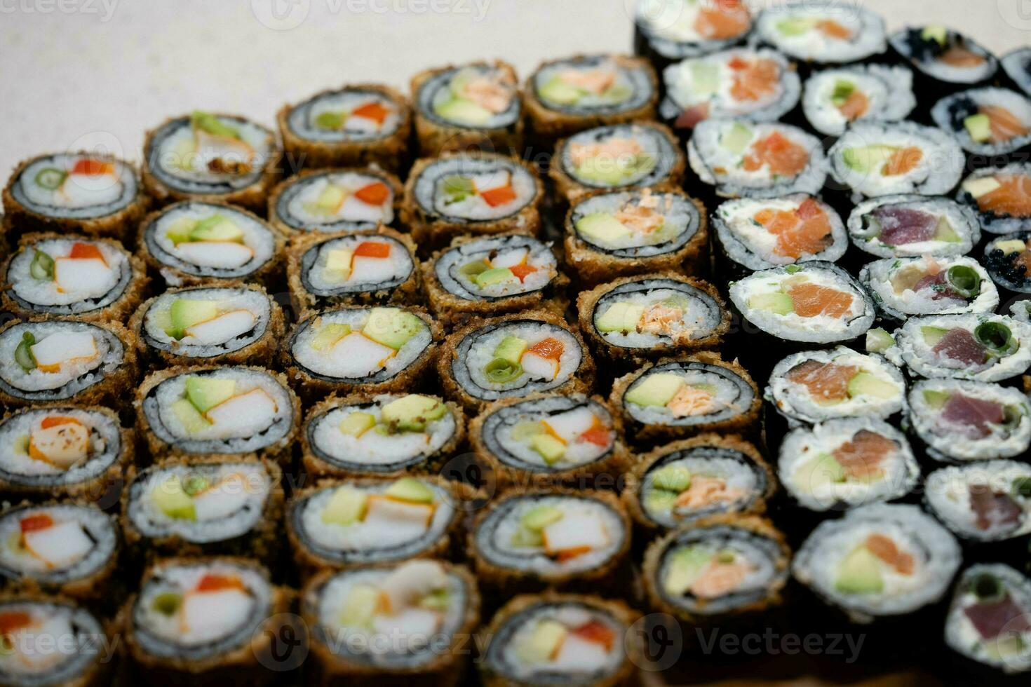 different Kinds of asia seafood sushi on a slate photo