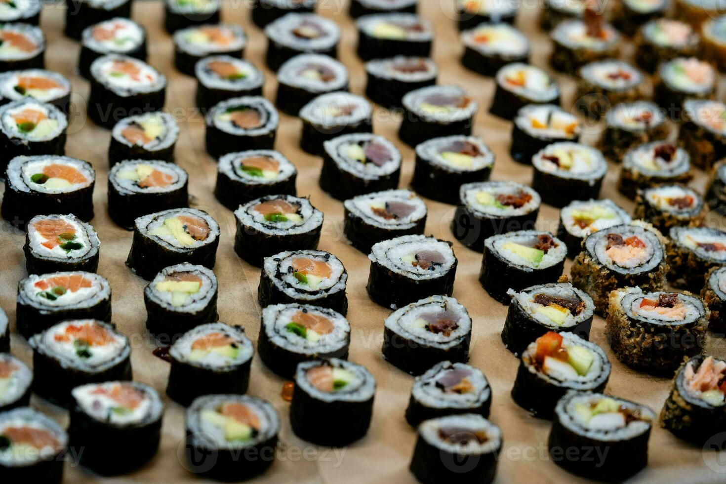 different Kinds of asia seafood sushi on a slate photo