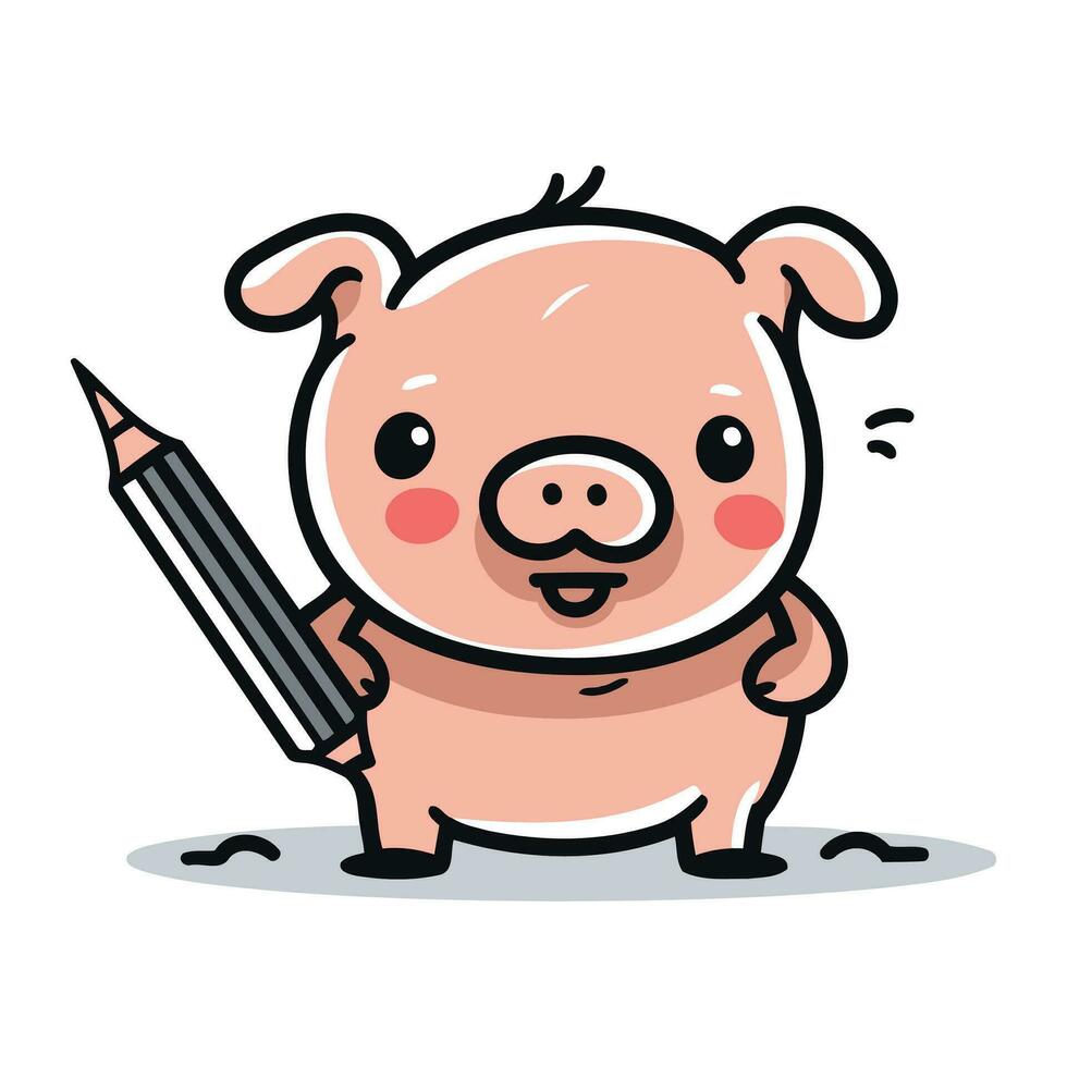 cerdo escritura con lápiz linda dibujos animados cerdo personaje vector diseño