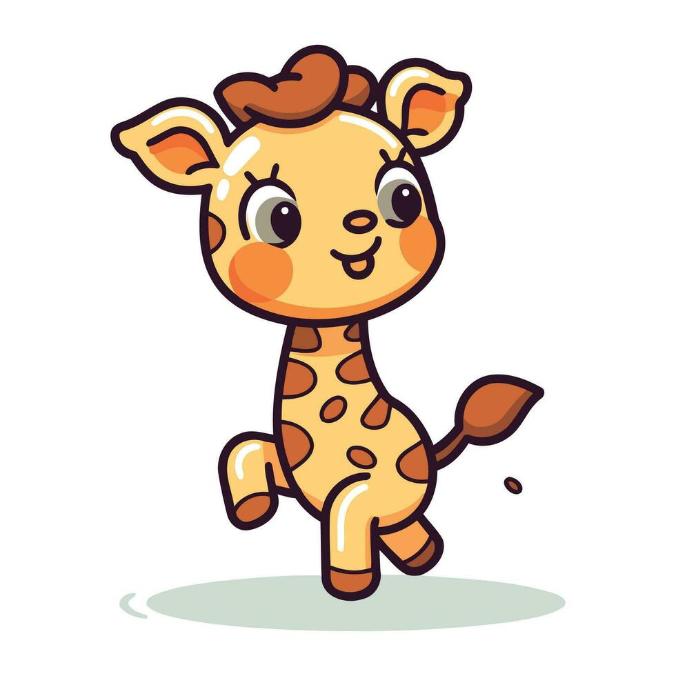Cute cartoon giraffe running on white background. Vector illustration.