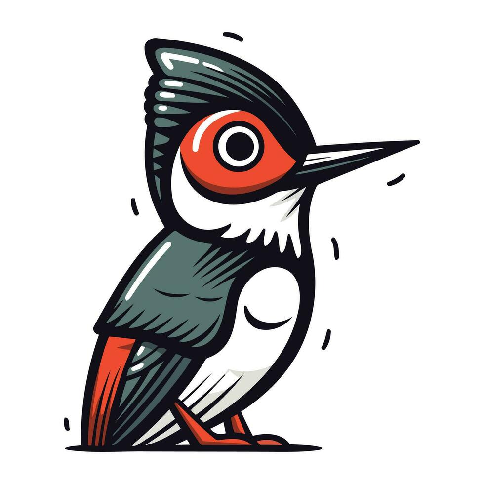 Woodpecker vector illustration. Hand drawn cartoon woodpecker.