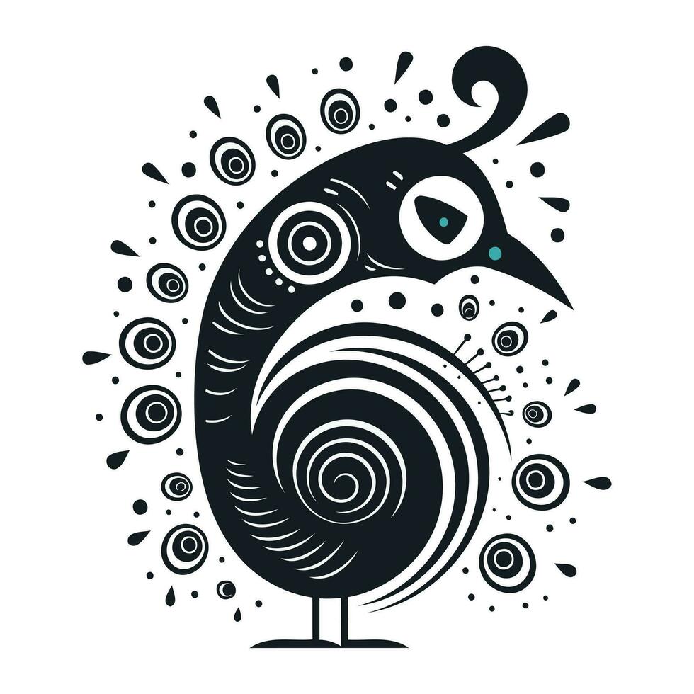 pavo real. negro y blanco vector ilustración en blanco antecedentes.