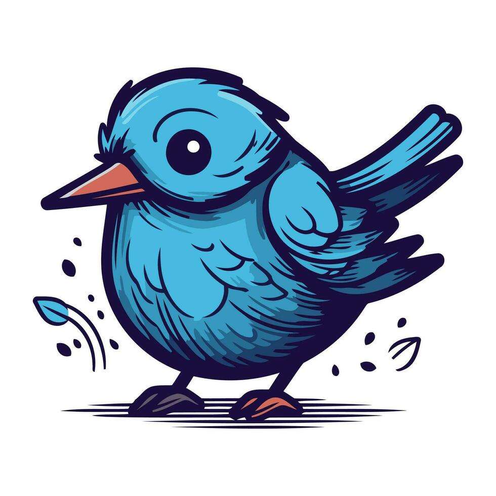 Blue bird on a white background. Vector illustration of a bird.