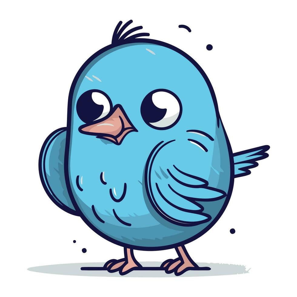 Cute blue bird cartoon. Vector illustration. Isolated on white background.