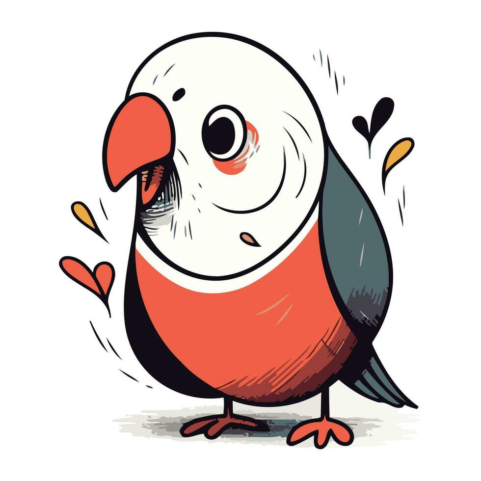 Vector illustration of cute cartoon parrot. Isolated on white background.