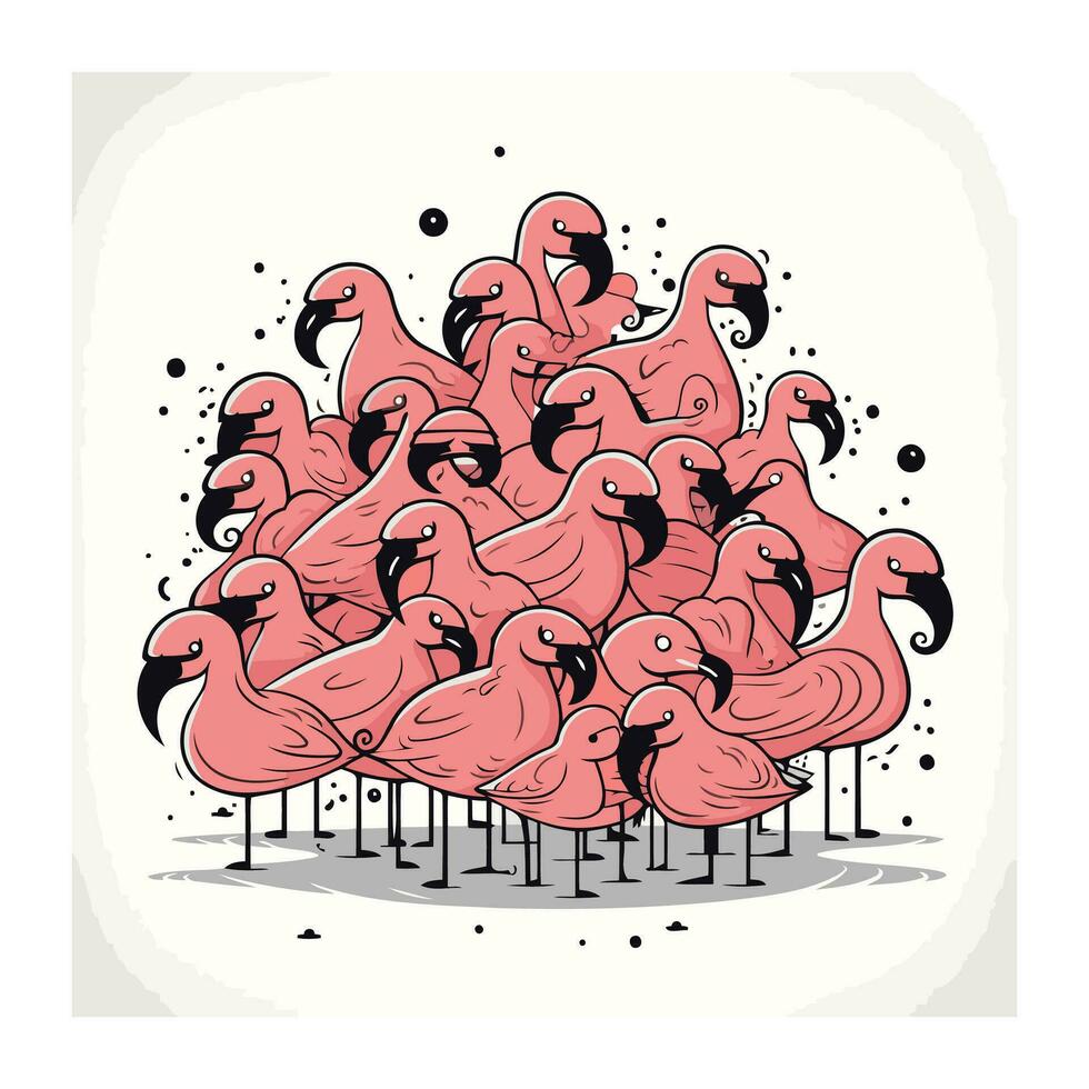 Flamingo. Vector illustration of a flock of flamingos.