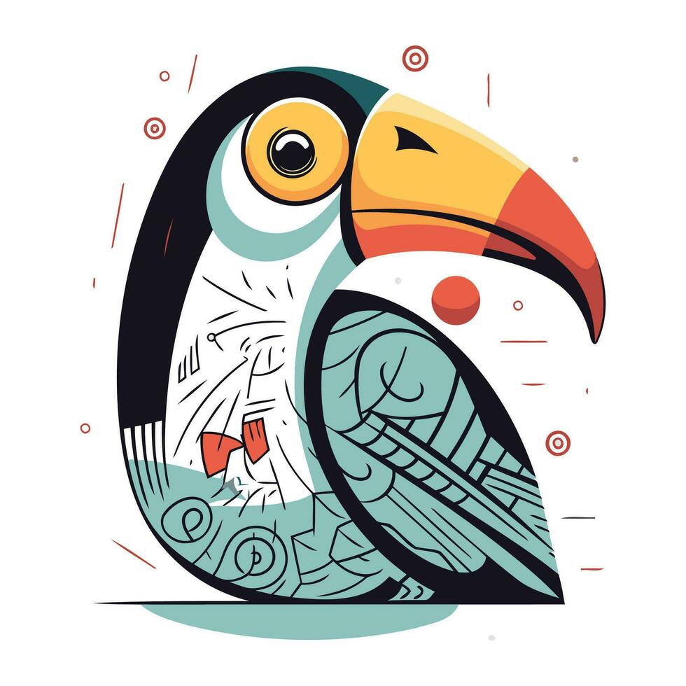 Tropical bird toucan. Vector illustration in flat style.