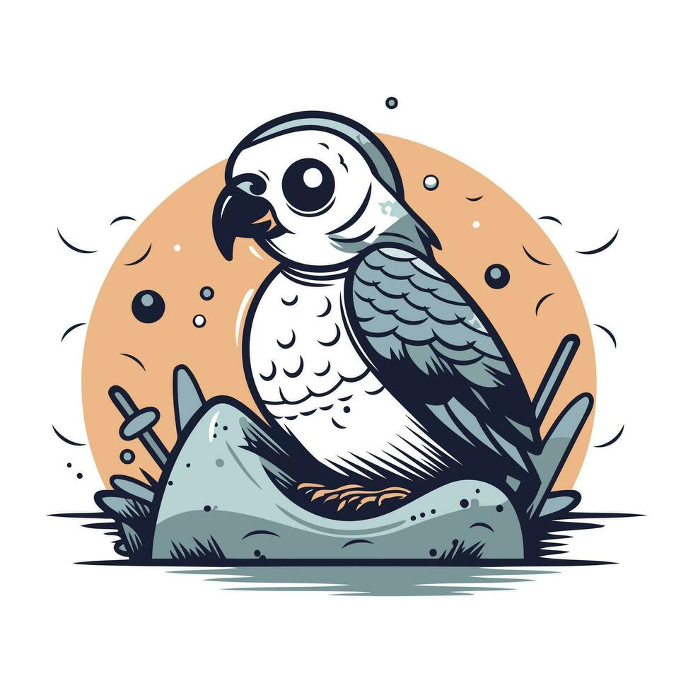 Paloma sentado en un nido. vector ilustración de un pájaro.