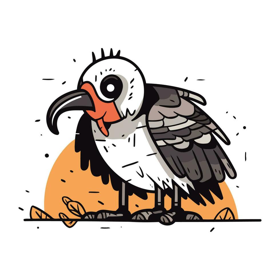 Cockatoo bird sitting on the ground. Vector illustration.