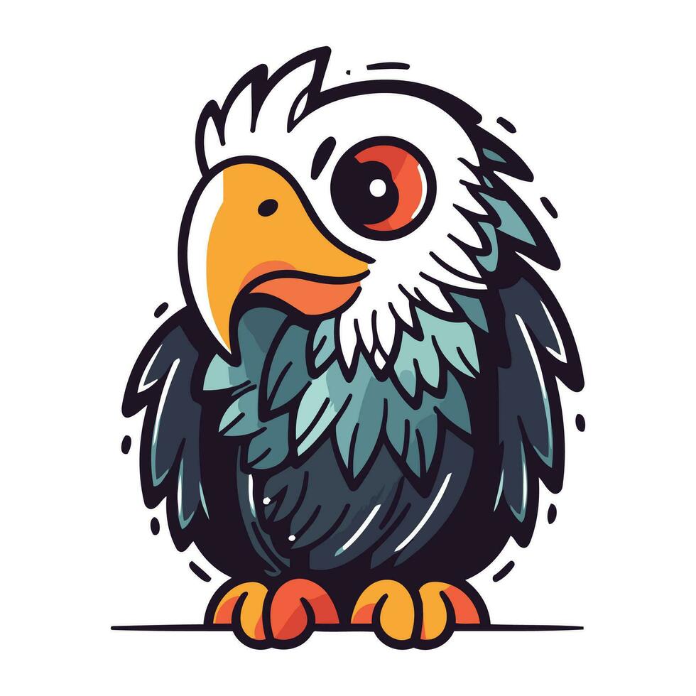 Cute cartoon eagle isolated on a white background. Vector illustration.