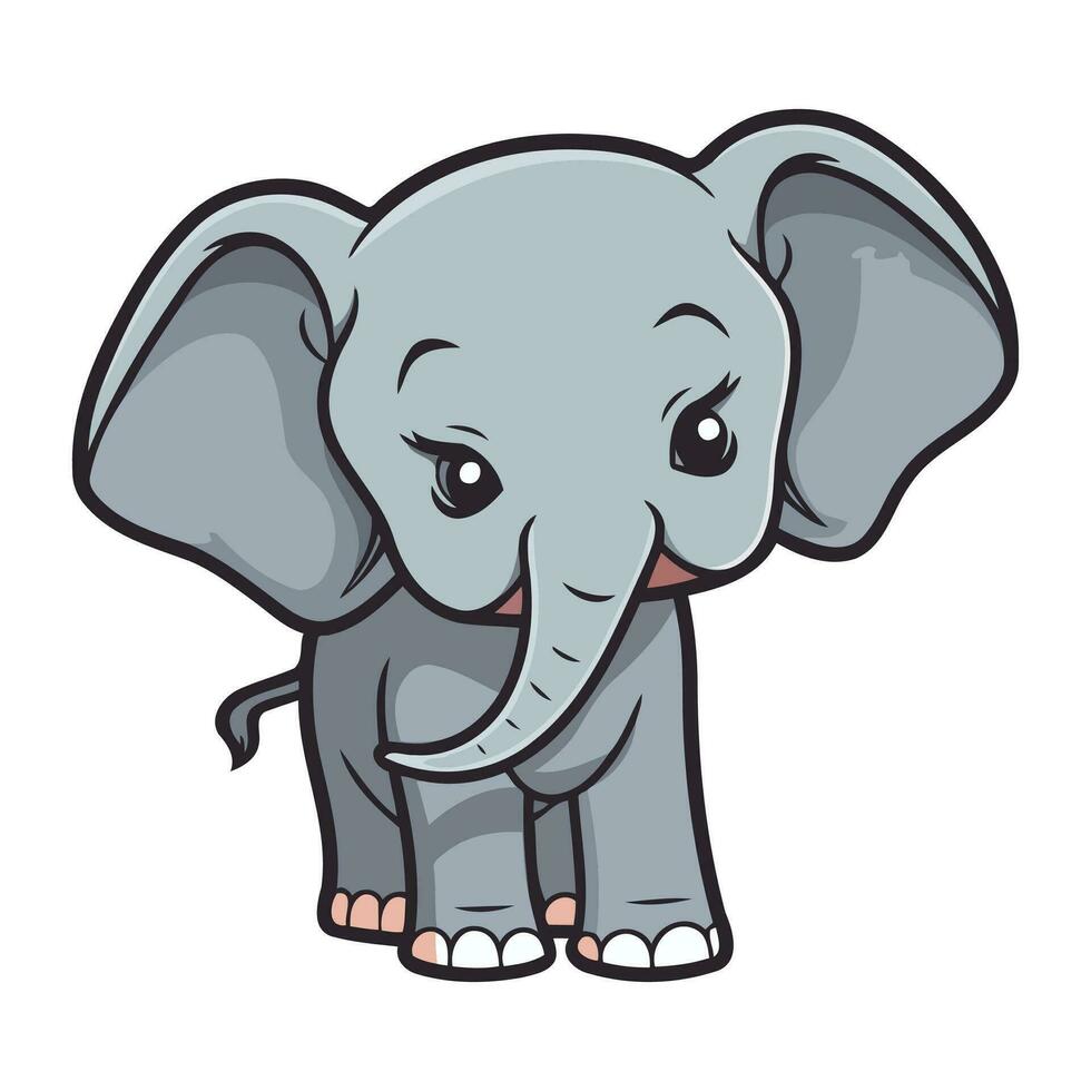 Cute elephant cartoon isolated on a white background. Vector illustration.