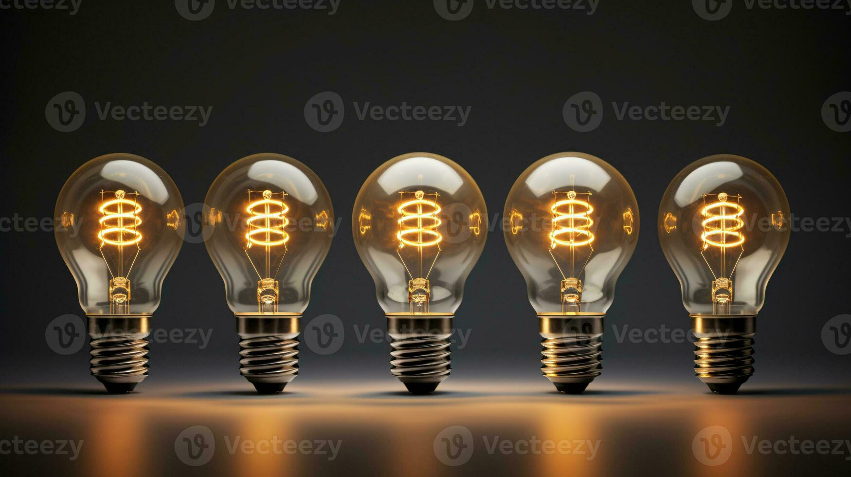 A series of electric light bulbs against a dark background. The concept of several attempts, one successful. A successful idea. ai generative photo