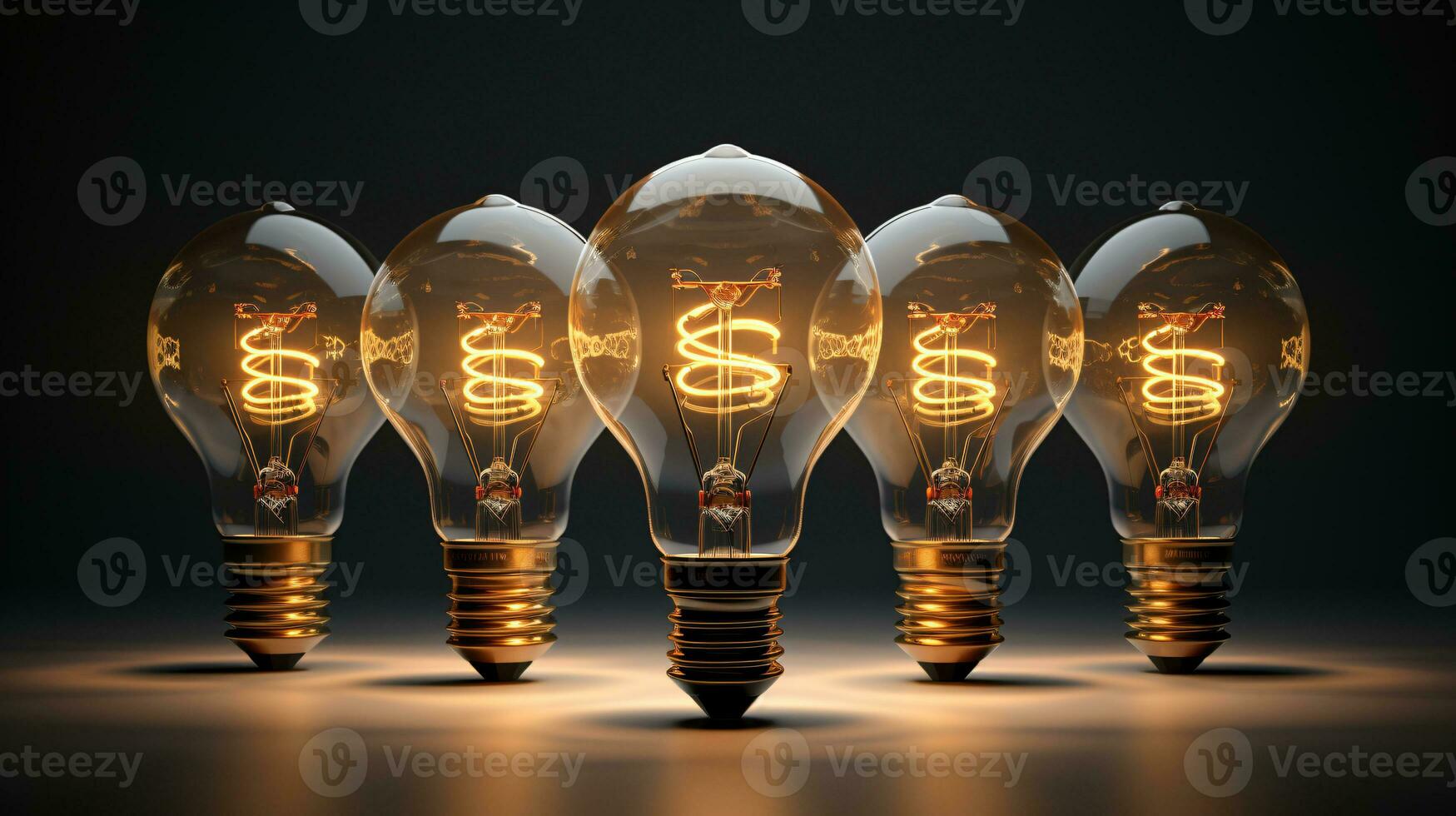 A series of electric light bulbs against a dark background. The concept of several attempts, one successful. A successful idea. ai generative photo