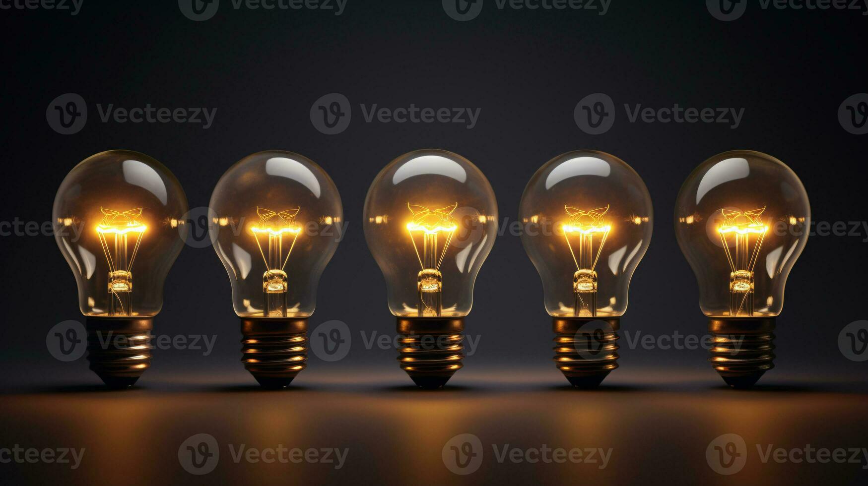 A series of electric light bulbs against a dark background. The concept of several attempts, one successful. A successful idea. ai generative photo