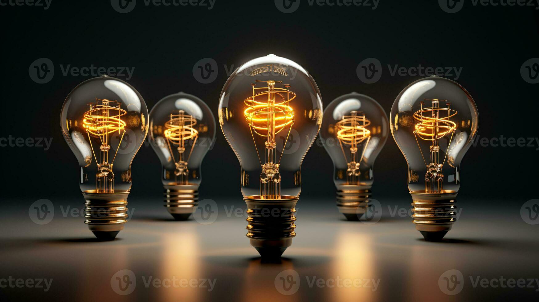 A series of electric light bulbs against a dark background. The concept of several attempts, one successful. A successful idea. ai generative photo