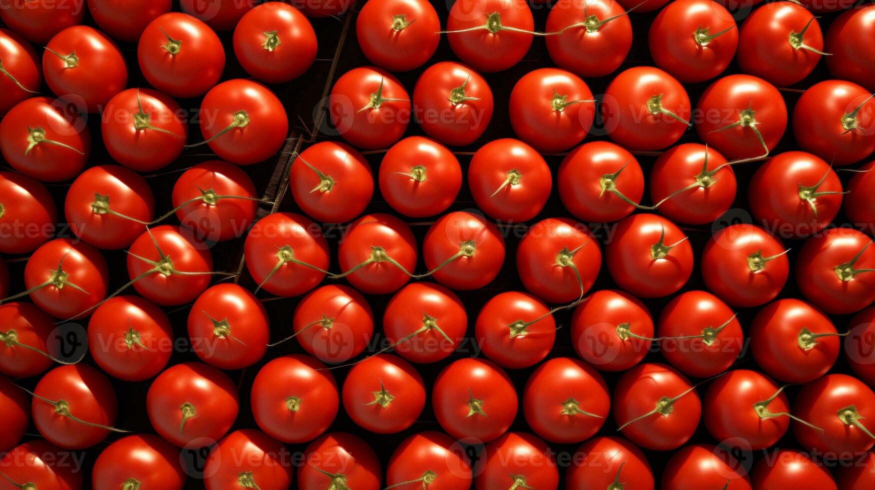 A bunch of red tomatoes on a table. The tomatoes are of different shapes and sizes, creating a visually appealing display. AI Generative photo