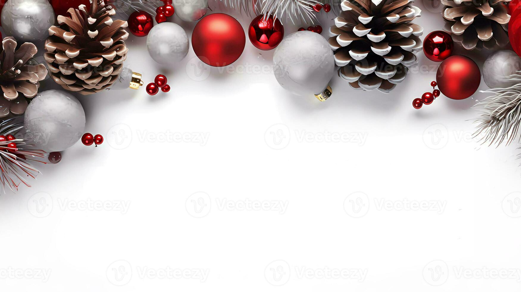 ai generado Navidad rojo regalo caja con plata cinta, con Navidad adornos en blanco y plata Perfecto para saludo tarjeta y bandera antecedentes. contento alegre Navidad saludo tarjeta foto