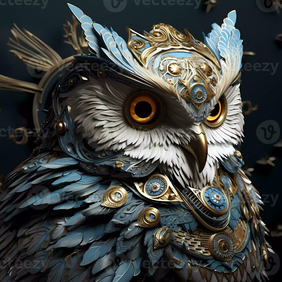 AI generated Mystical illustration of majestic bird with the details of bohemian style photo