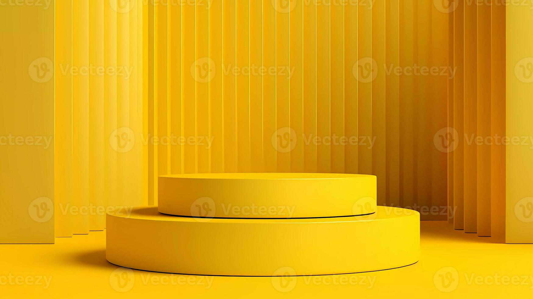 AI Generated rendering podium, colorful bright yellow background. Abstract background with minimalist style for product brand presentation. photo