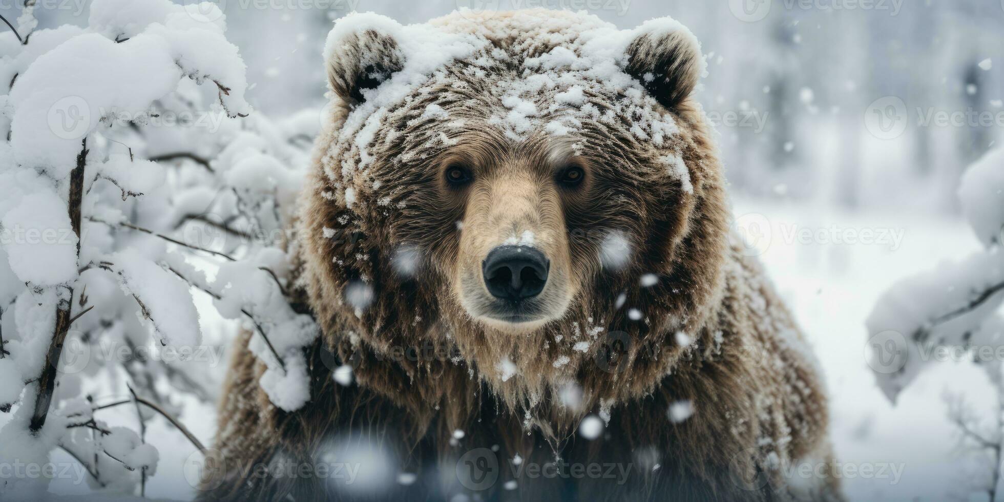 a grizzly bear waling snowstorm AI Generative photo