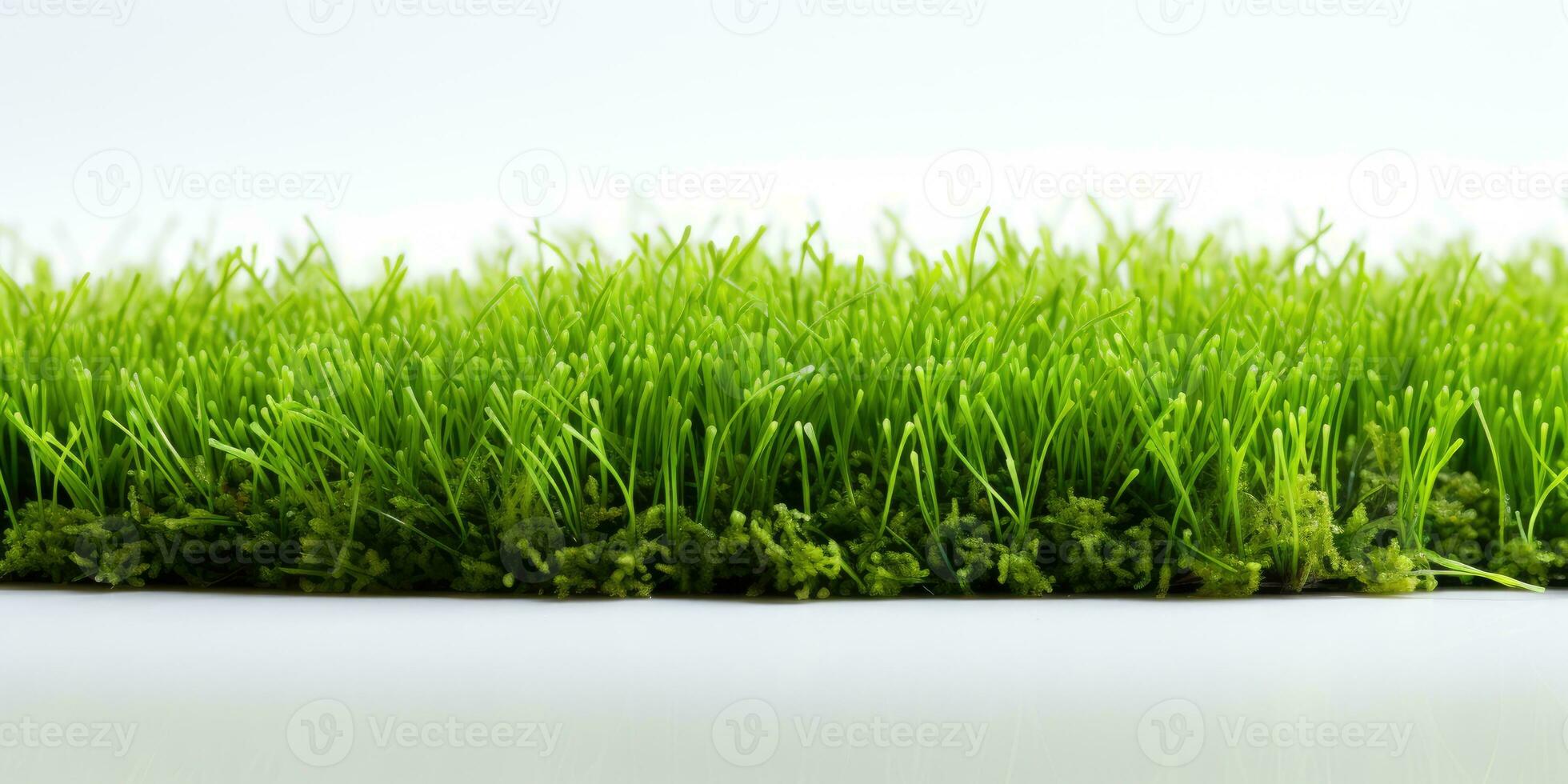Isolated grass carpet on white with space for text, AI Generative photo