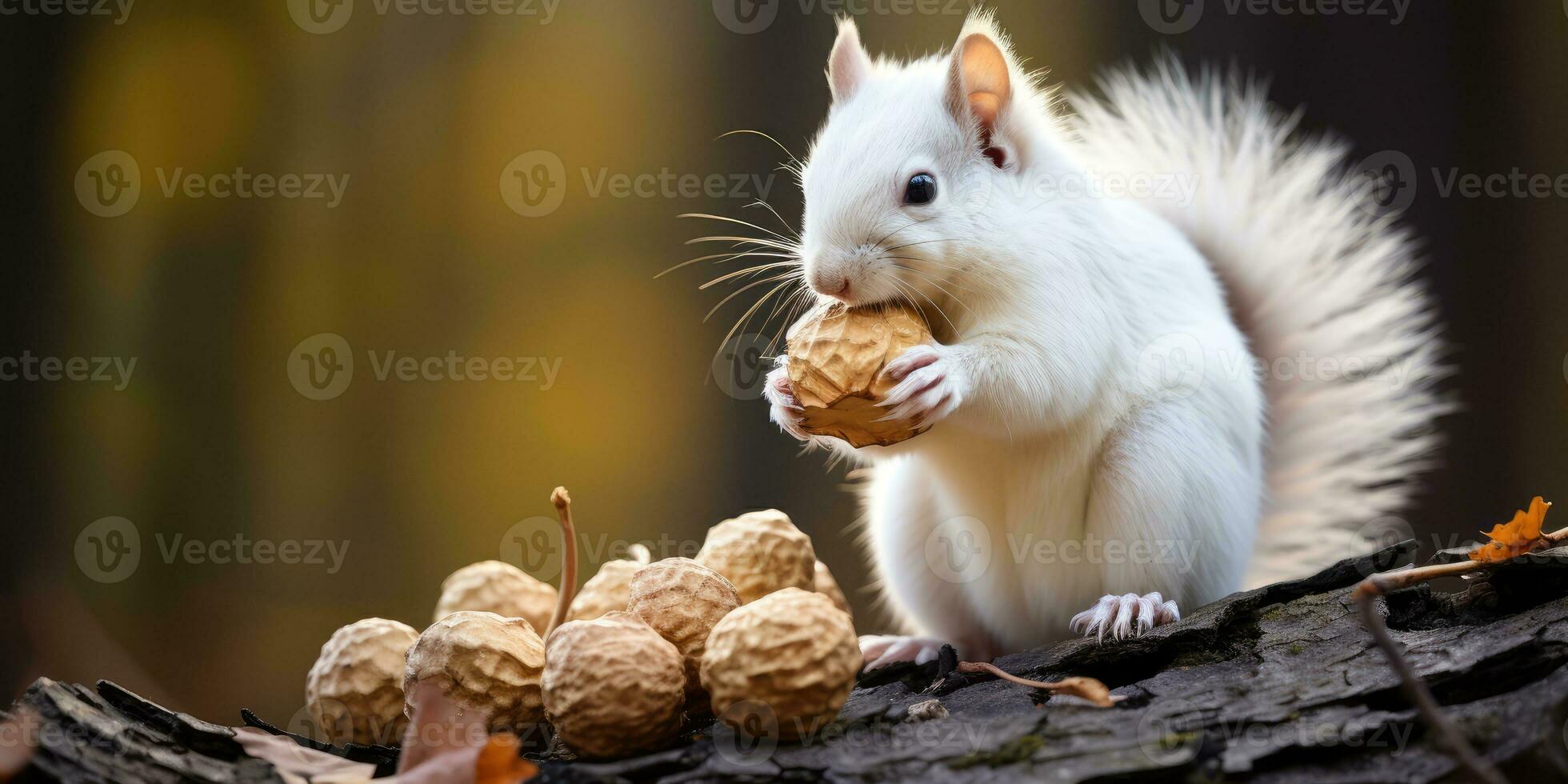 A cute squirrel sitting eating walnut kernels, AI Generative photo