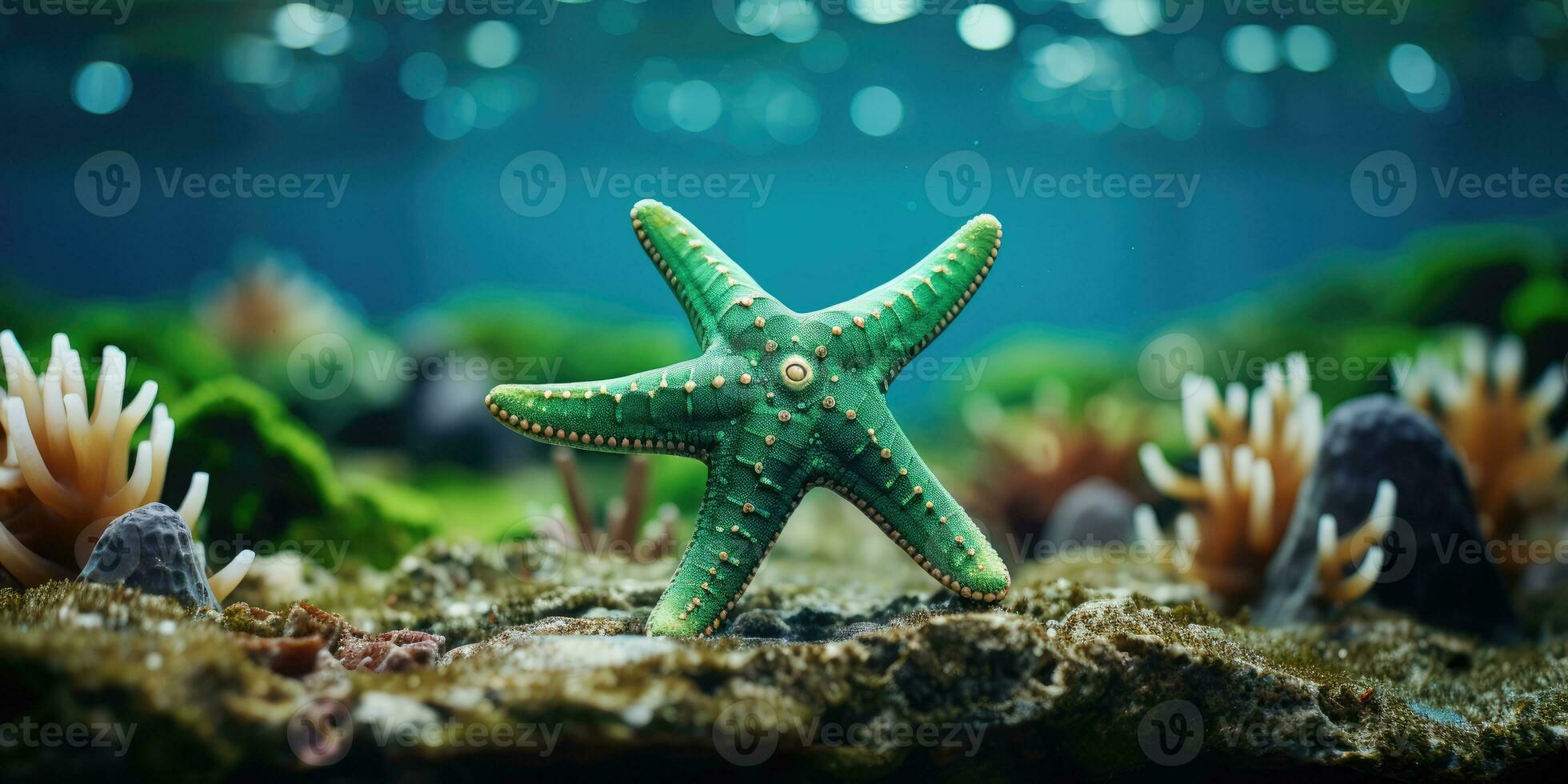 A beautiful starfish around very beautiful coral reef AI Generative photo