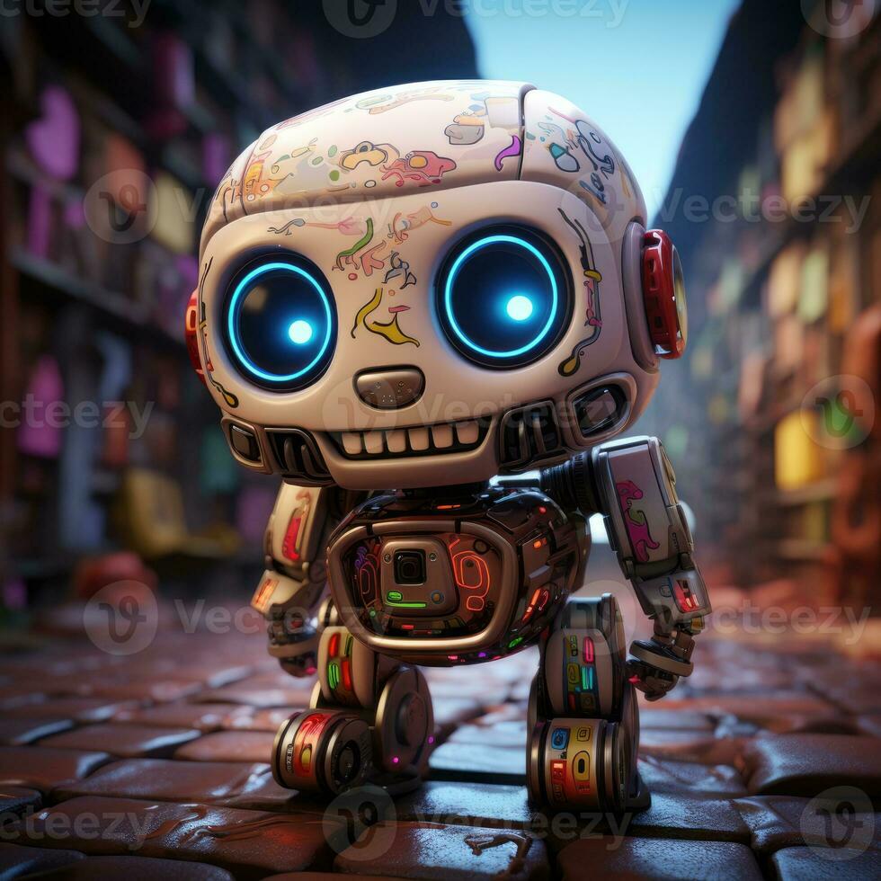 Pixar of a cute skeleton skull image with a robotic texture, AI Generative photo