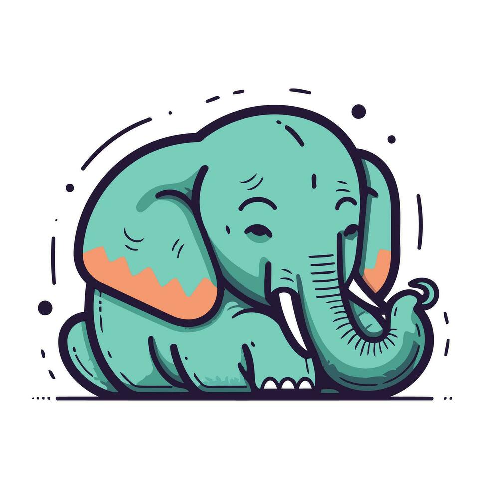 Cute elephant. Vector illustration. Isolated on white background.