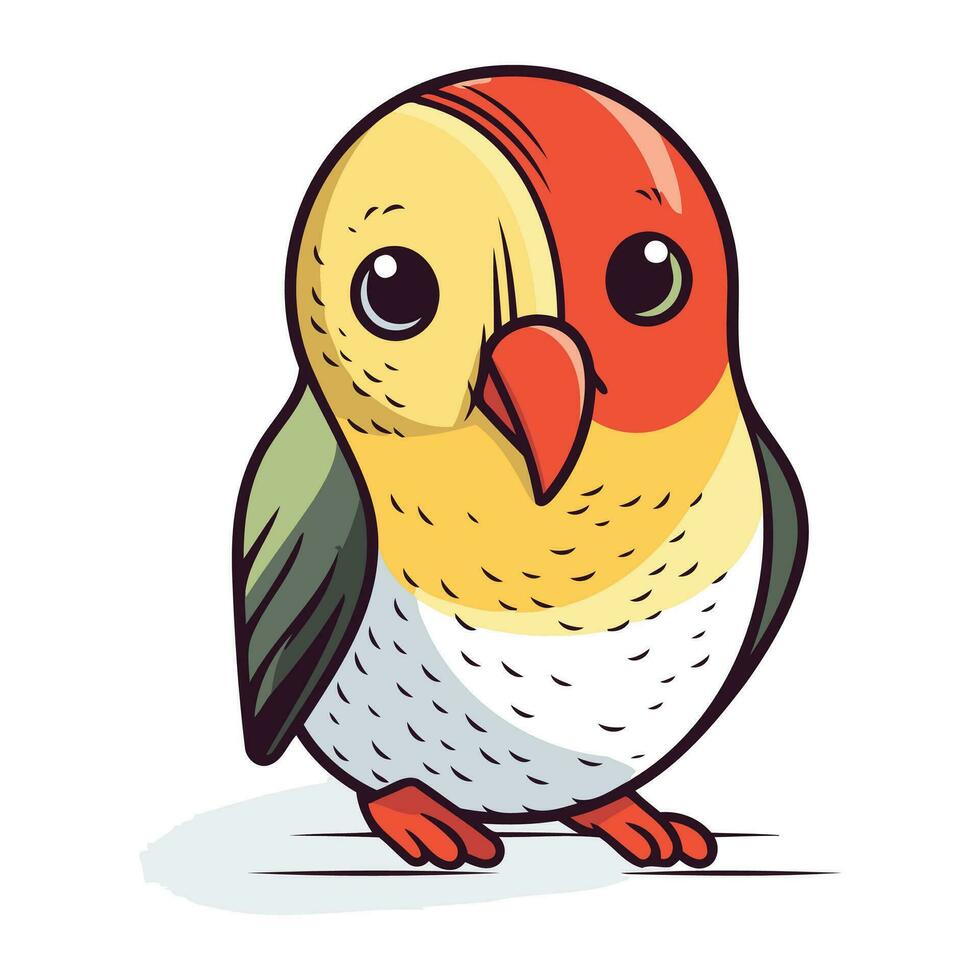 Cute cartoon parrot bird isolated on white background. Vector illustration.