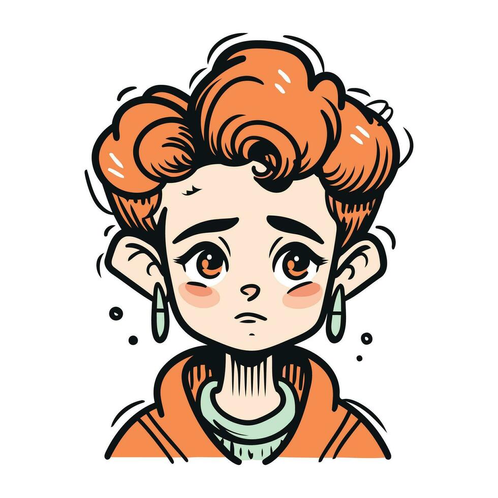 Portrait of a sad girl. Vector illustration in cartoon style.