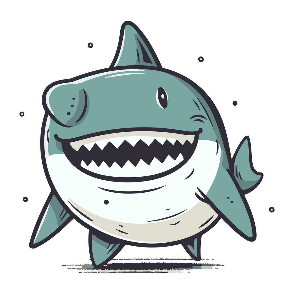 Shark vector illustration. Cute cartoon shark with big teeth.