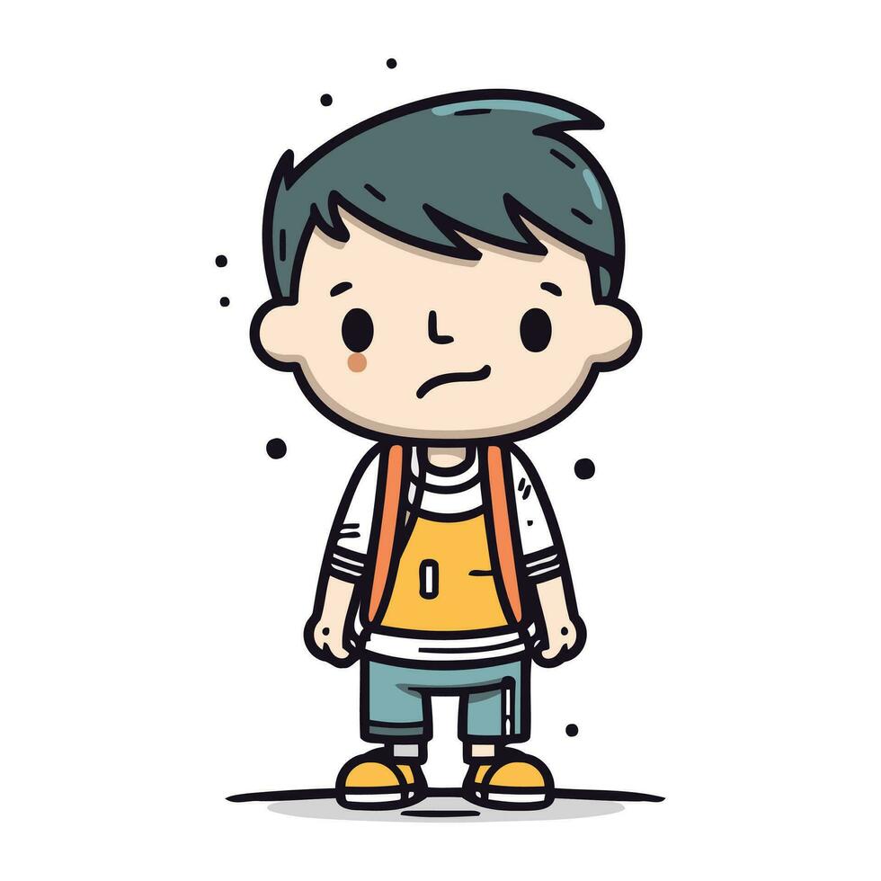 Sad little boy. Vector illustration. Cute little boy cartoon character.