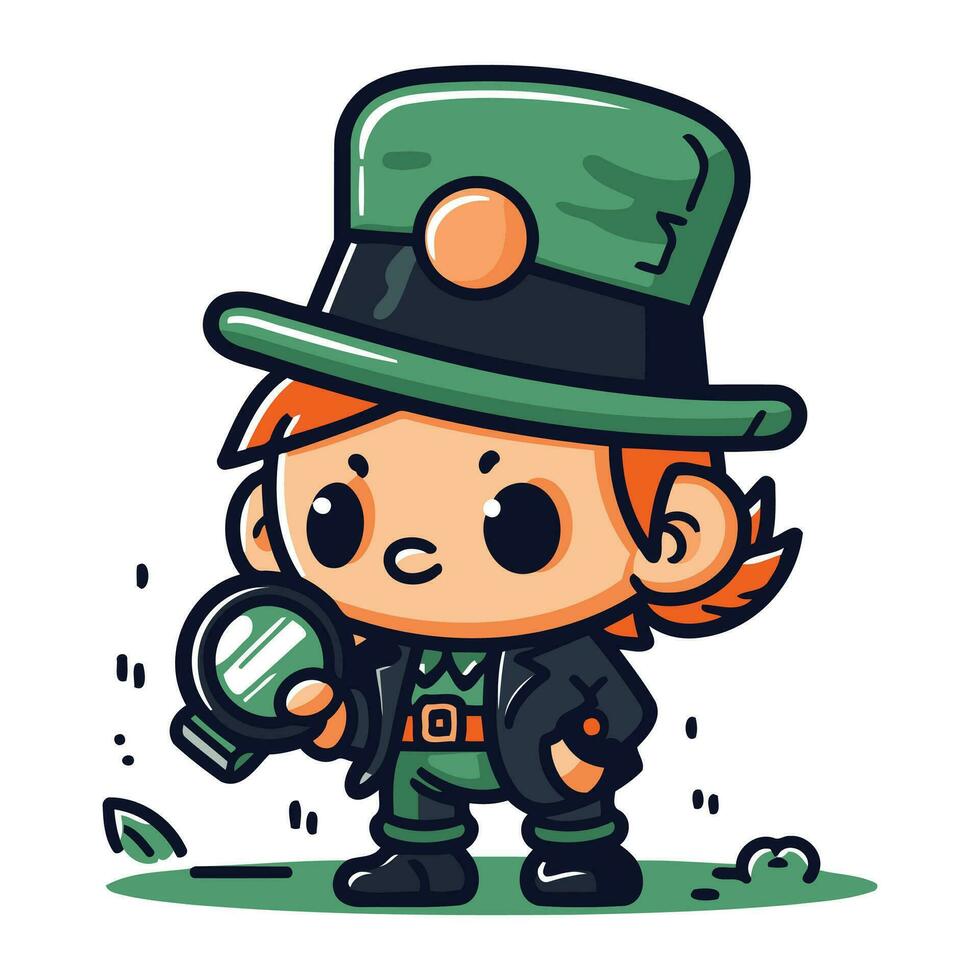 Illustration of a Cute Little Leprechaun with a Magnifying Glass vector