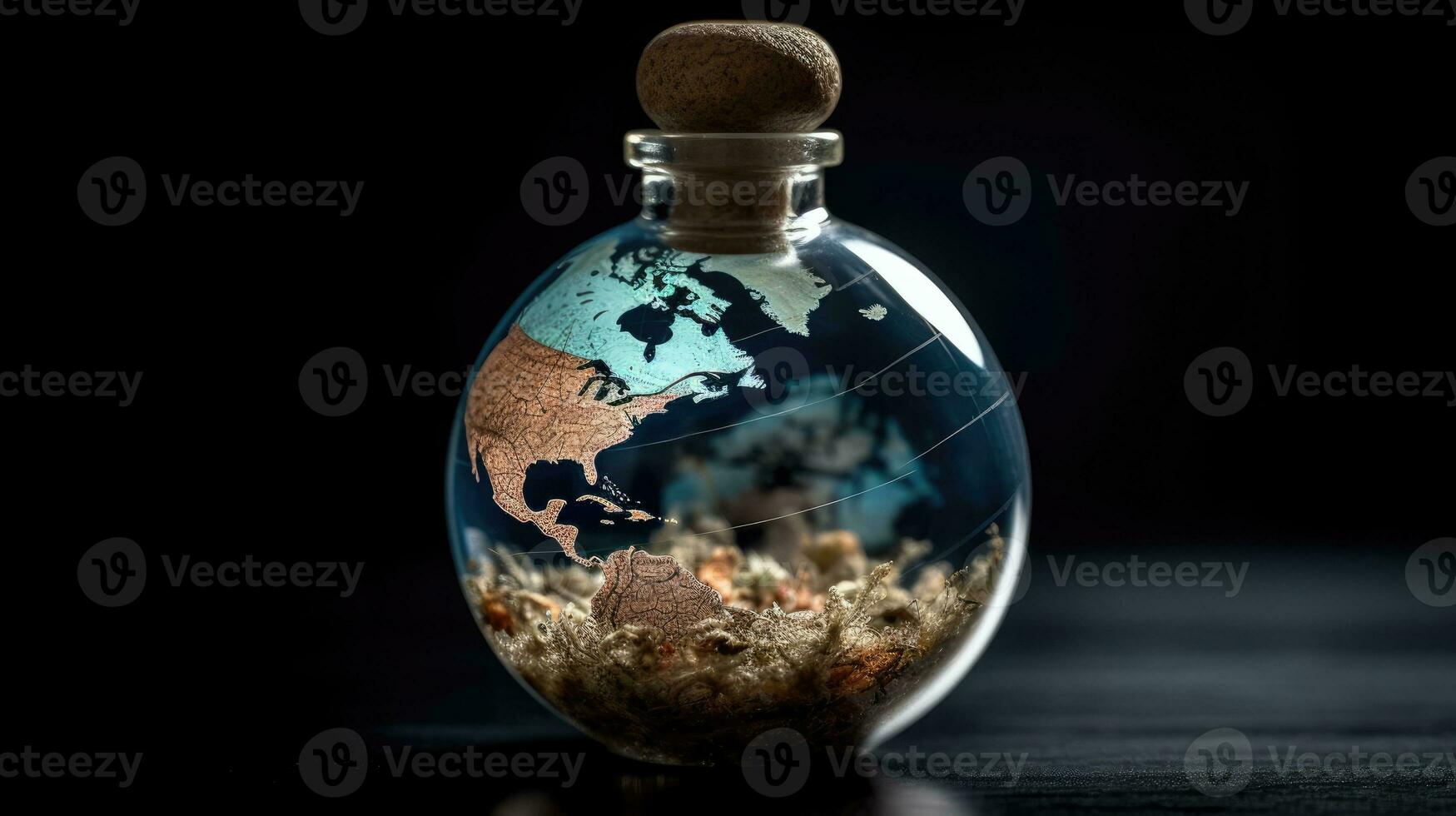 a unique miniature earth in a bottle, AI Generative photo
