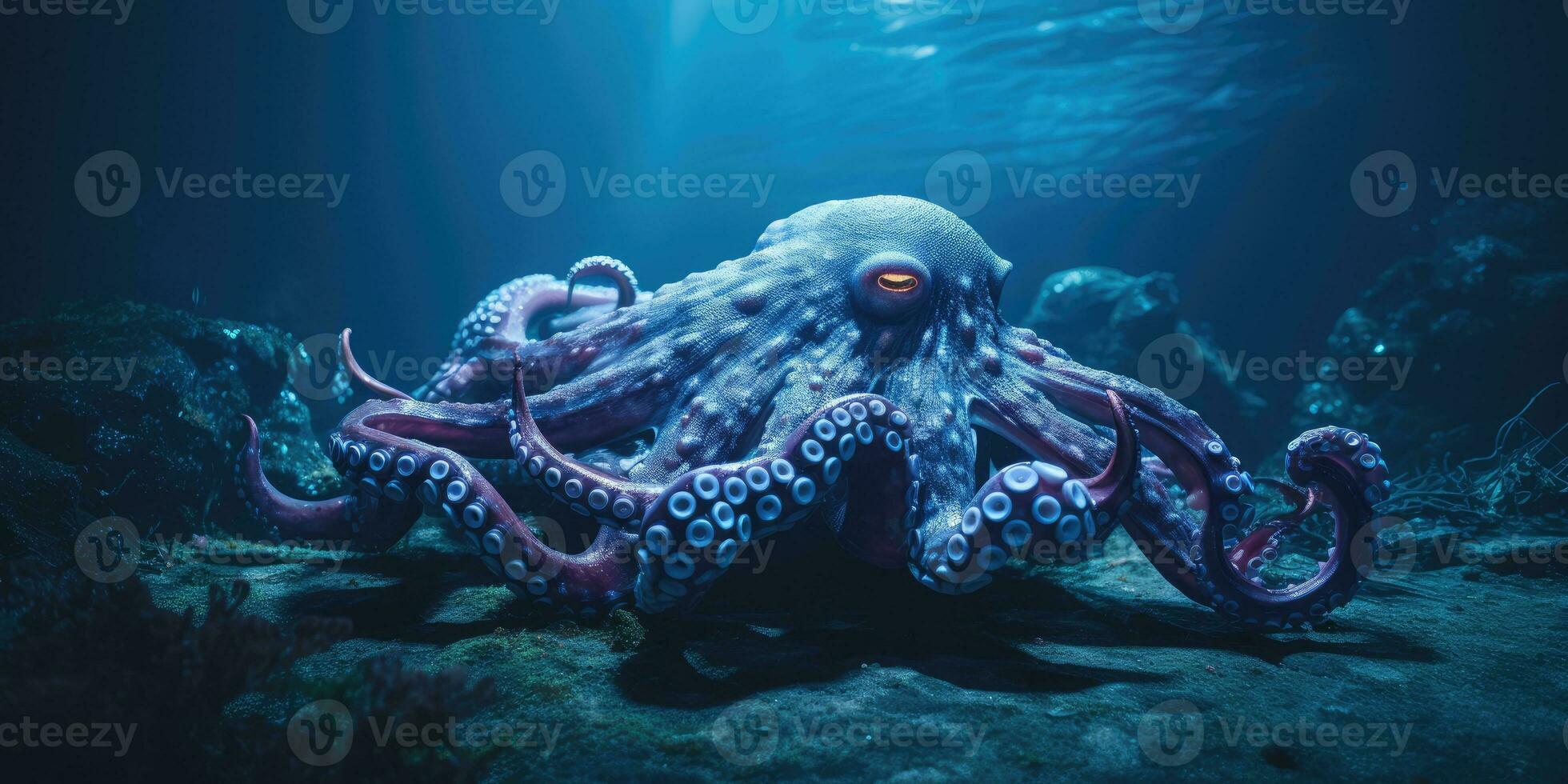 giant octopus hiding in the darkness, Generative AI photo