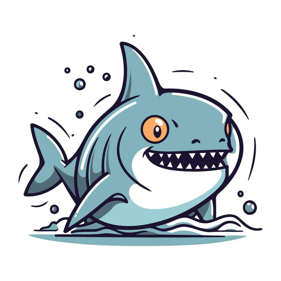 Cartoon shark. Vector illustration. Isolated on white background.