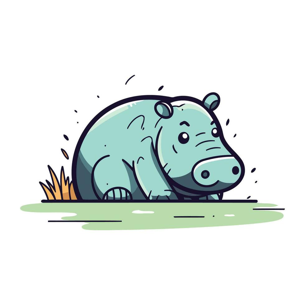 Cartoon hippopotamus on the grass. Vector illustration of a wild animal.