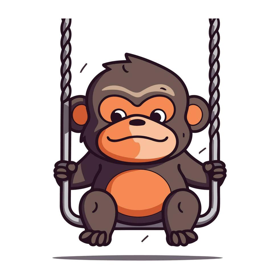 Monkey swinging on a swing. Vector illustration in cartoon style.