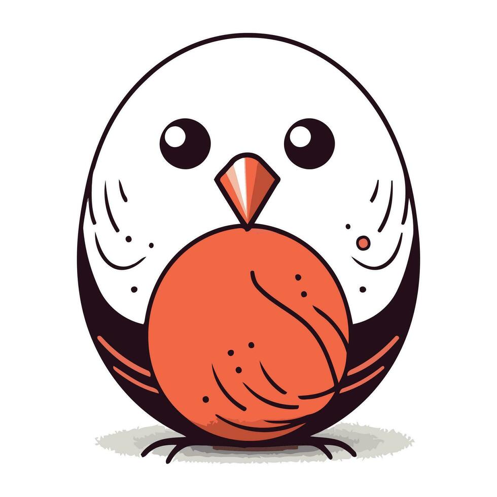 Cute bird with a red heart on its head. Vector illustration.