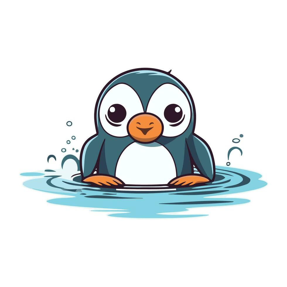 linda pingüino nadando en el agua. vector dibujos animados ilustración.