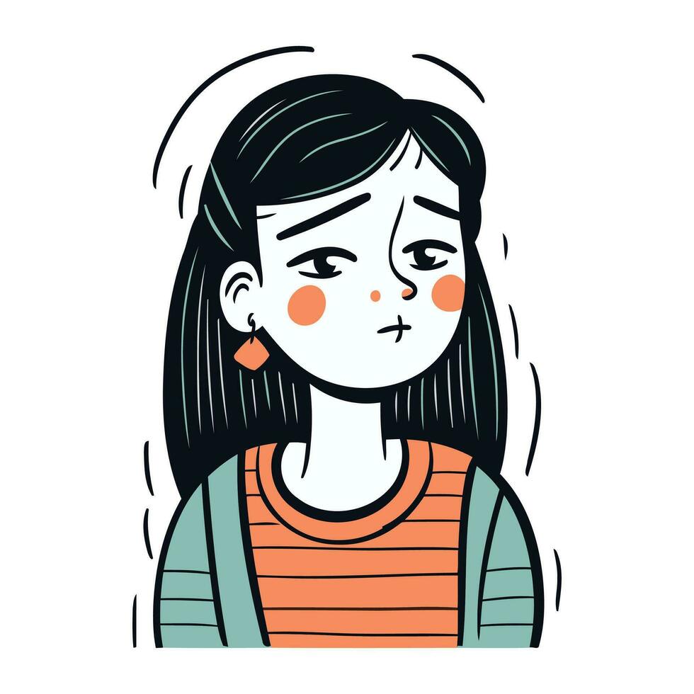 Crying girl. Hand drawn vector illustration in cartoon comic style.