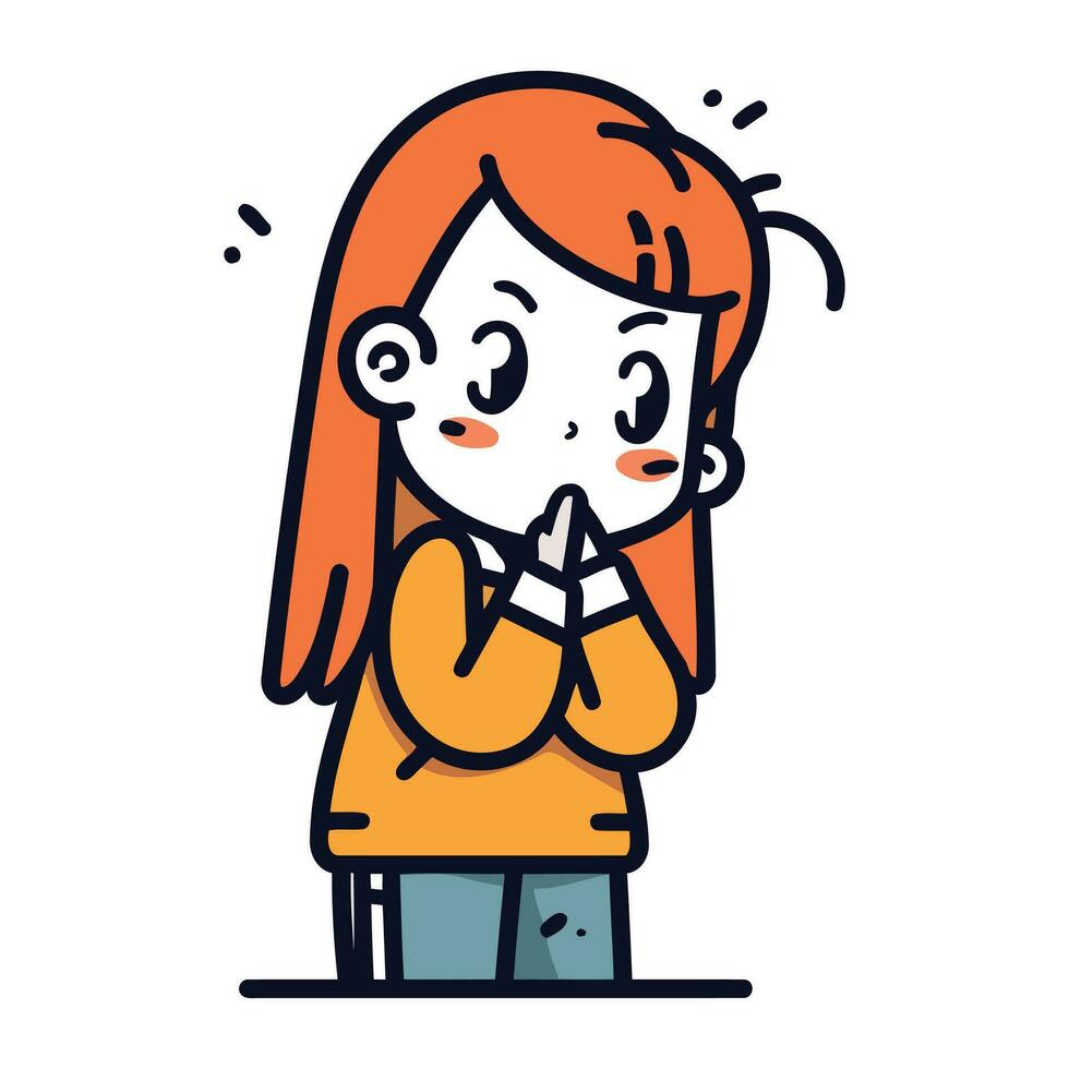 vector ilustración de un niña con rojo pelo en un amarillo suéter.