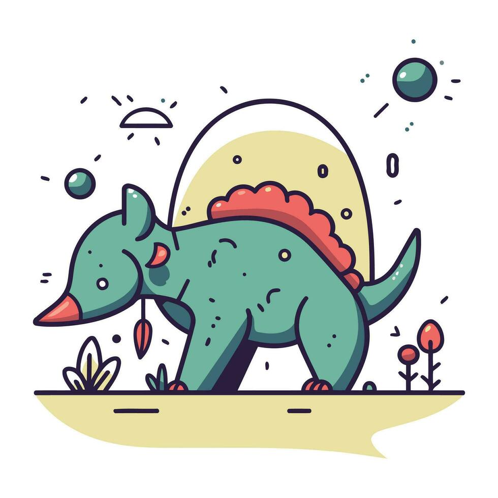 linda dibujos animados dinosaurio. vector ilustración en garabatear estilo.