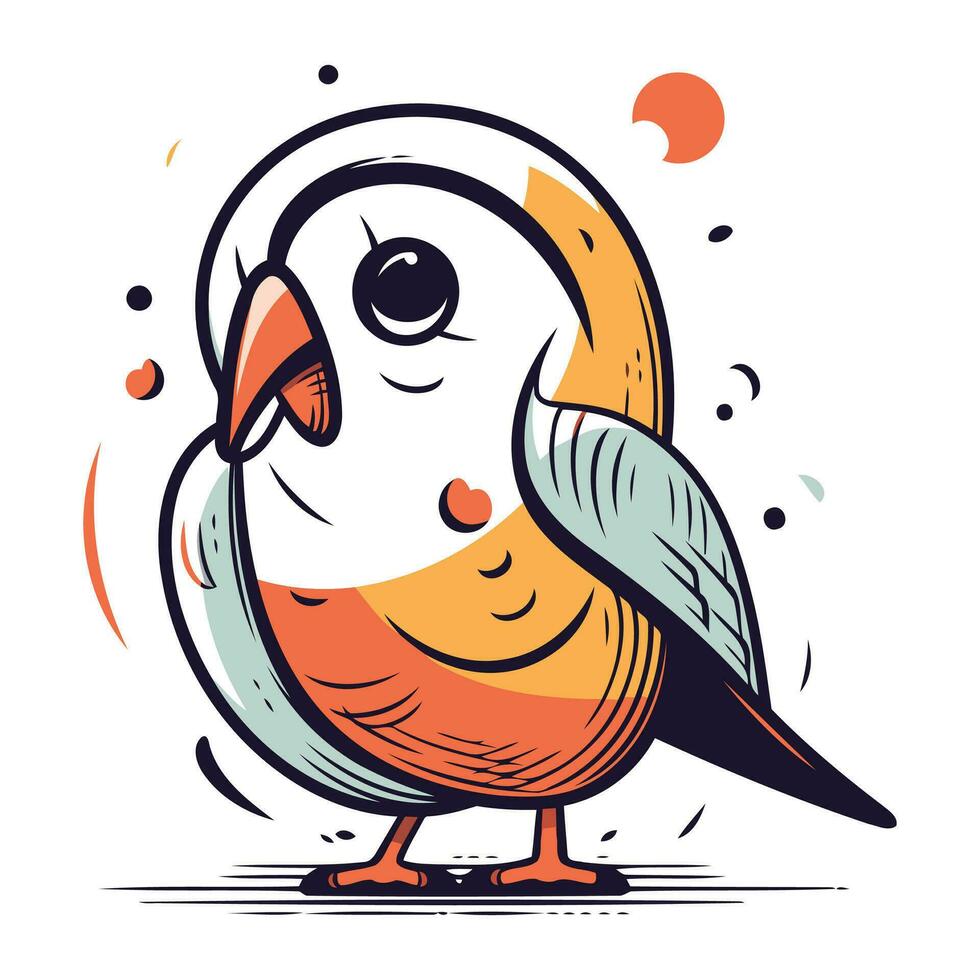 Vector illustration of cute cartoon bird. Hand drawn doodle style.